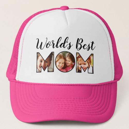 Worlds Best Mom Quote 3 Photo Collage Trucker Hat
