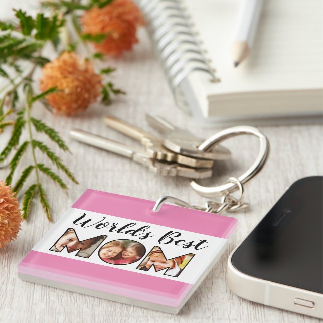 World's Best Mom Quote 6 Photo Collage Keychai Keychain (Front Right)