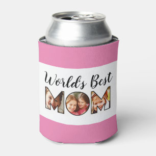 World's Best Mom Quote Pink 3 Photo Collage Can Cooler
