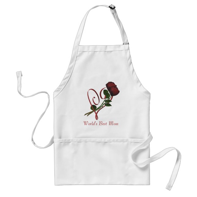 World's Best Mom Red Roses Heart Flower Adult Apron (Front)