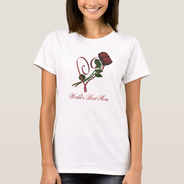 World's Best Mom Red Roses Heart Flower  T-Shirt (Front)