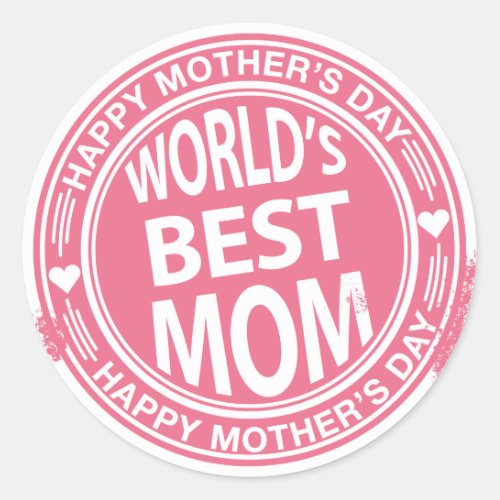 Worlds Best mom rubber stamp effect Classic Round Sticker