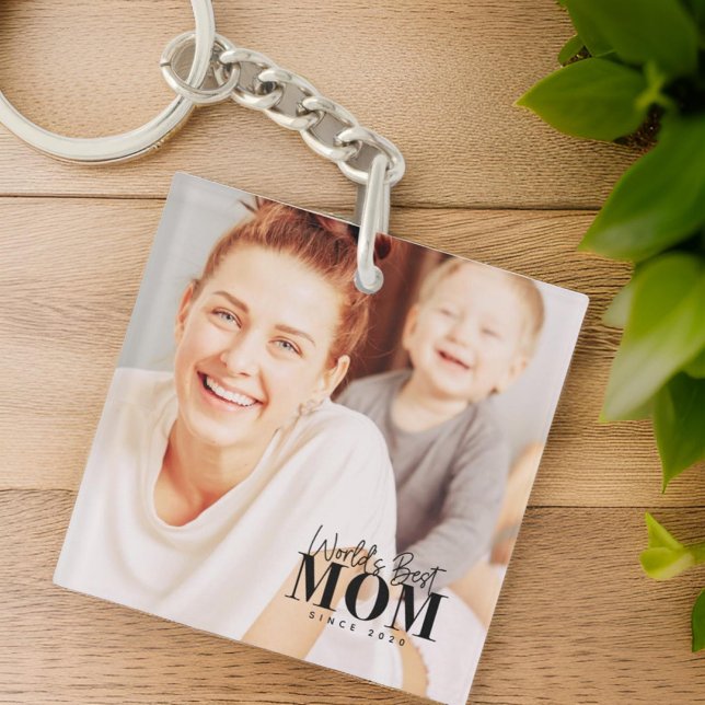 World's Best Mom Since 20XX Modern Photo Keychain (Creator Uploaded)