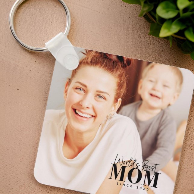 World's Best Mom Since 20XX Modern Photo Keychain (Creator Uploaded)