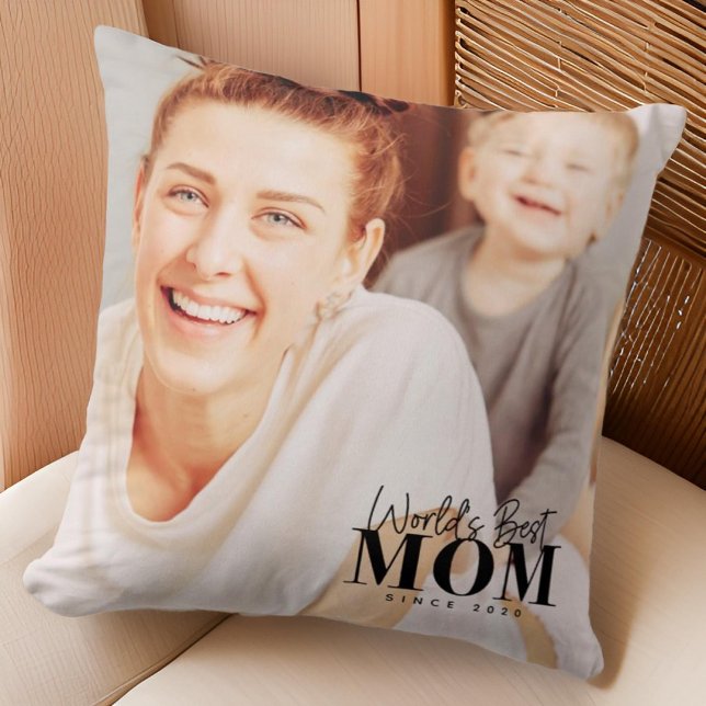 World's Best Mom Since 20XX Modern Photo Throw Pillow (Creator Uploaded)