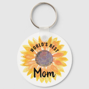 World's Best Mom Sunflower Keychain