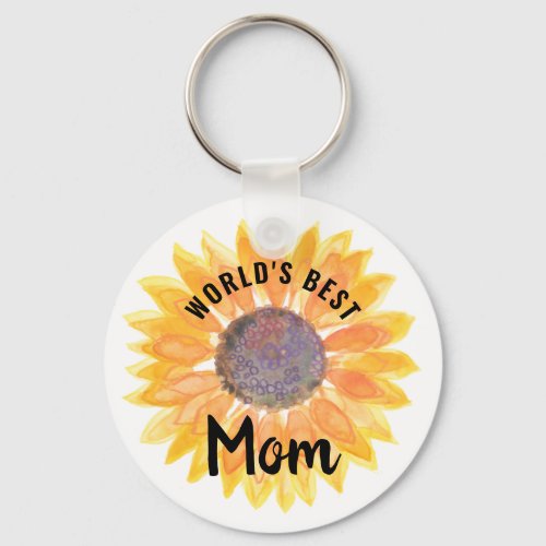 Worlds Best Mom Sunflower Keychain