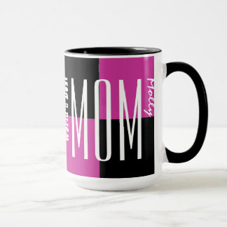 World's Best Mom Trendy Empire Text PINK BLACK Mug