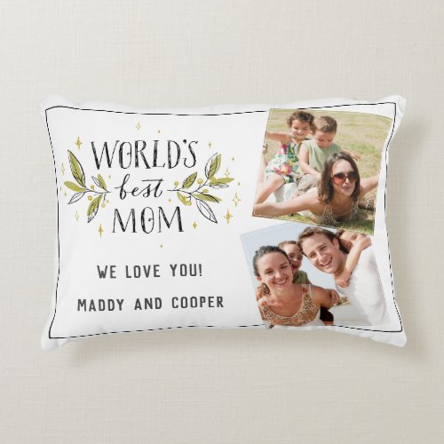Worlds Best Mom Two Photo Accent Pillow