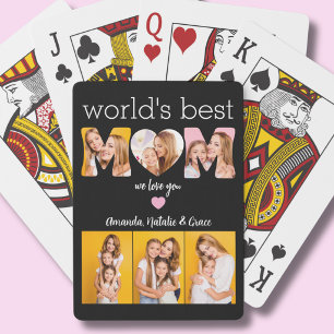 Worlds Best Mom We Love You Names Heart 3 Photo Poker Cards