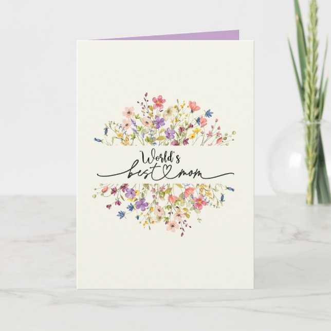World's Best Mom Wildflower Photo Mothers Day Card (Front)