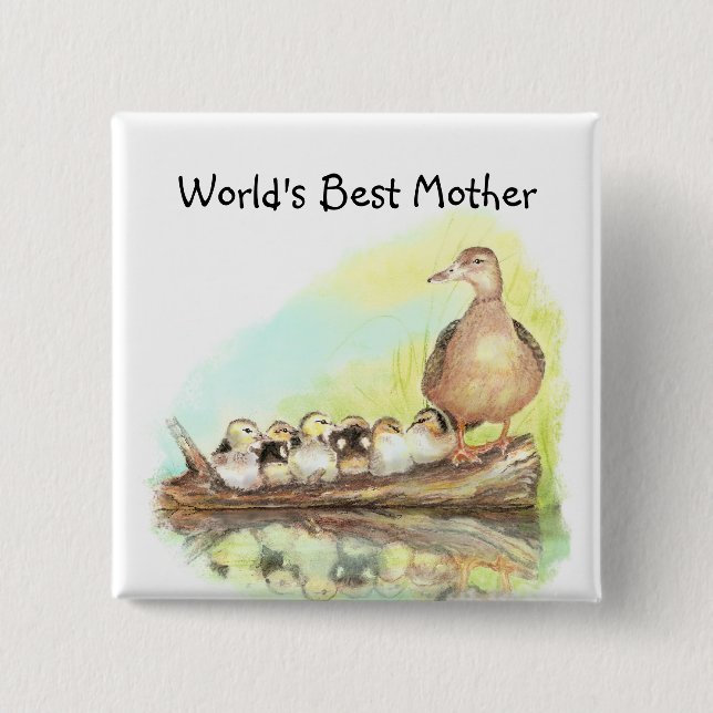 World's Best Mom with Duck and Ducklings Pinback Button (Front)