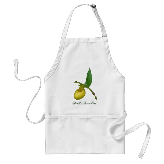 World's Best Mom Yellow Lady Slipper Flower Apron (Front)