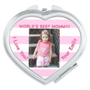 World's Best Mommy Heart Shaped Photo Compact Mirror