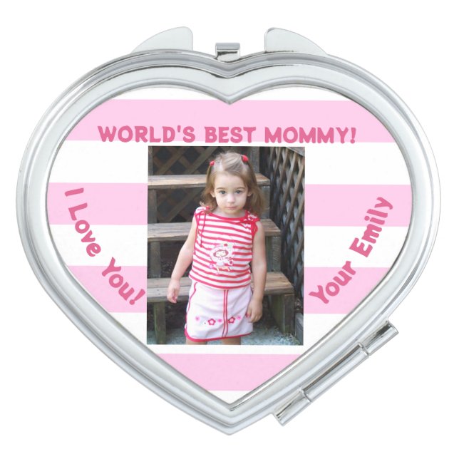 World's Best Mommy Heart Shaped Photo Compact Mirror (Front)