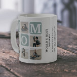 World's Best Mommy' Photo Collage Coffee Mug<br><div class="desc">Craft the perfect homage to your beloved mom with our unique customizable mug. This mug doesn't just serve coffee, but serves memories with a six-photo grid collage. The teal 'MOM' blocks and 'World's Best Mommy' heading gives it a modern edge, both of which can be customized to your liking. The...</div>