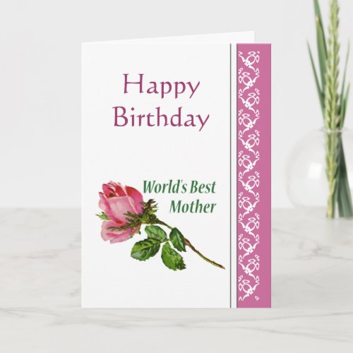 Worlds Best Mother Birthday Poem with Rose Flower Card