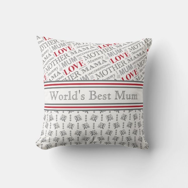 World's Best Mum British Mother's Day Gift Throw Pillow (Front)