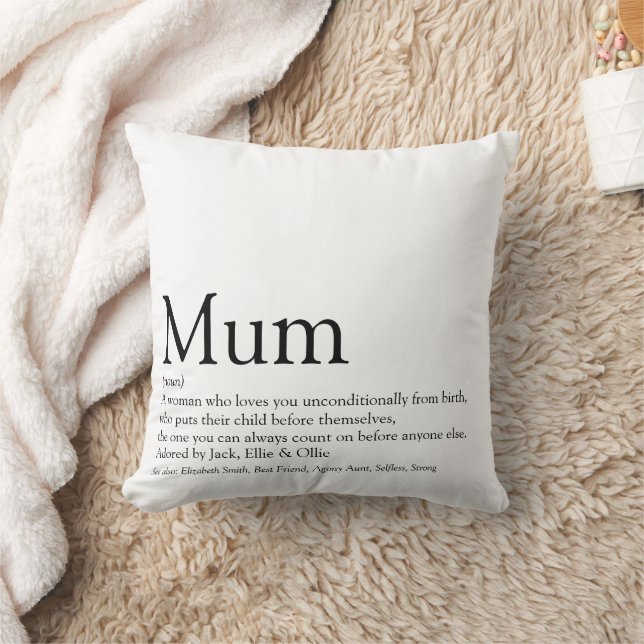 World's Best Mum Definition Quote Black and White Throw Pillow (Blanket)