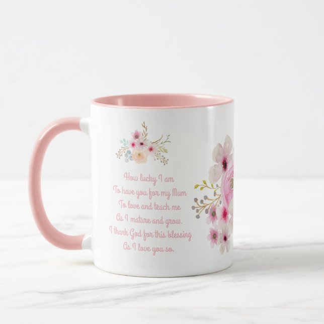 World's Best MUM Mothers Day Poem Pink Flowers Mug (Left)