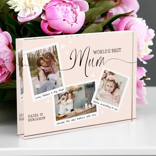 Worlds Best Mum Script Snapshot Mothers Day Pink Photo Block
