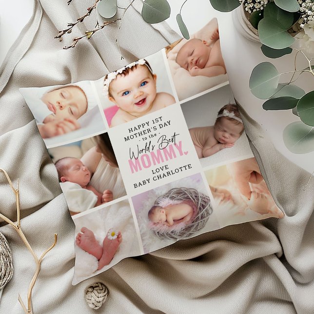 'Worlds Best Mummy' 1st Mother's Day Keepsake Throw Pillow (Creator Uploaded)