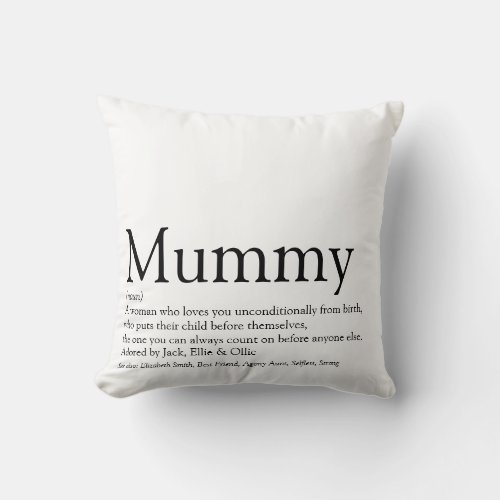 Worlds Best Mummy Definition Quote Throw Pillow