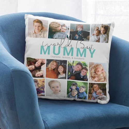 Worlds Best Mummy  Photo Collage Throw Pillow