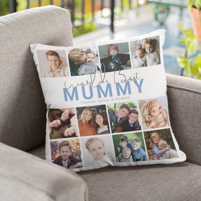 Worlds Best Mummy | Photo Collage Throw Pillow (Creator Uploaded)