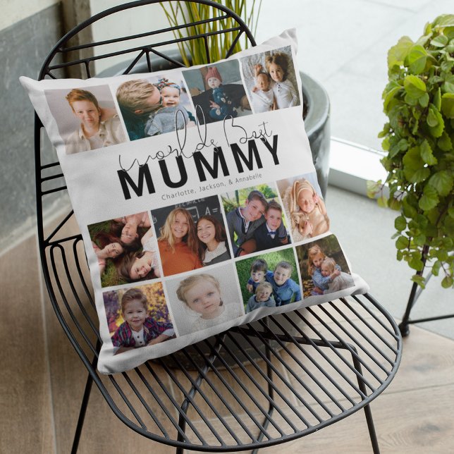 Worlds Best Mummy | Photo Collage Throw Pillow (Creator Uploaded)