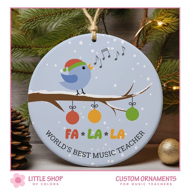 Worlds Best Music Teacher Singing Bird Personalize Ceramic Ornament (Creator Uploaded)