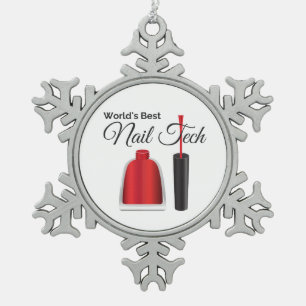 World's best nail technician snowflake pewter christmas ornament
