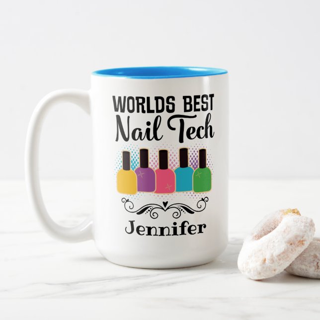 Worlds Best Nail Technician Two-Tone Coffee Mug (With Donut)