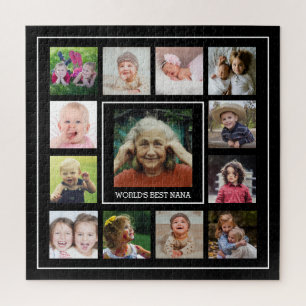 World's Best Nana 13 Family Photo Collage Black Jigsaw Puzzle