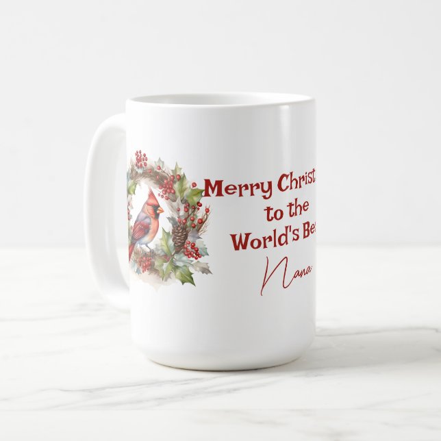 World's Best Nana Christmas Red Cardinal  Coffee Mug (Front Left)
