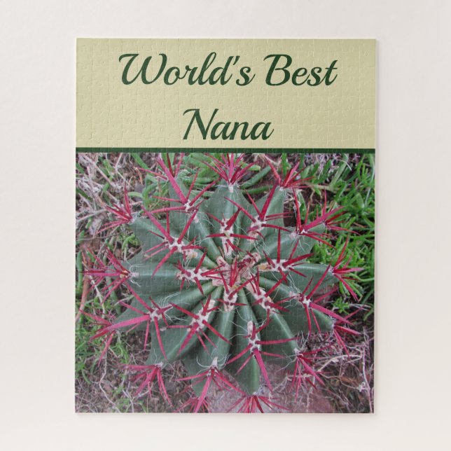 Worlds Best Nana Desert Plant Red Barrel Cactus Jigsaw Puzzle (Vertical)