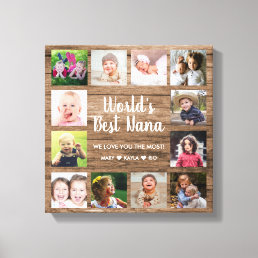 World&#39;s Best  Nana Grandkids 12 Photo Collage     Canvas Print