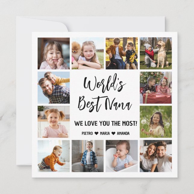 World's Best Nana Grandkids 12 Photo Collage Card (Front)