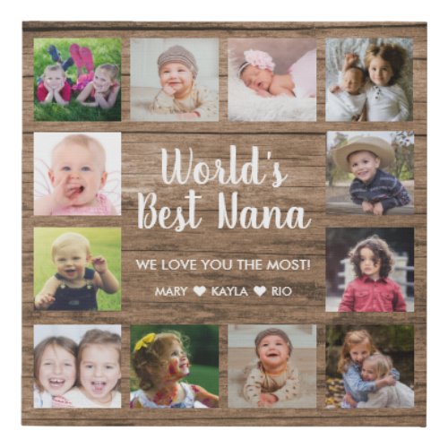 Worlds Best  Nana Grandkids 12 Photo Collage     Faux Canvas Print