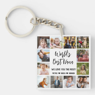 World's Best Nana Grandkids 12 Photo Collage Keychain