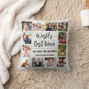 World's Best Nana Grandkids 12 Photo Collage Throw Pillow