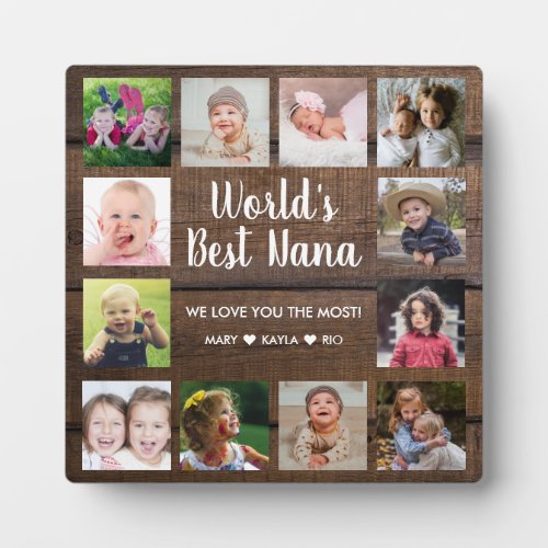 Worlds Best Nana Grandkids 12 Photo Collage Wood Plaque