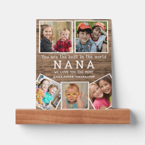 Worlds Best Nana Grandkids 5 Photo Collage Wood Picture Ledge