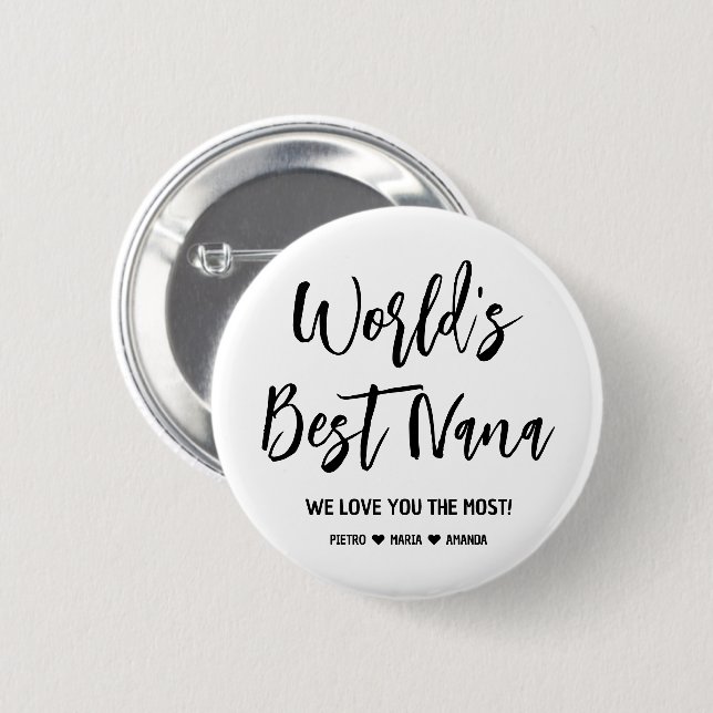 World's Best Nana Grandkids Names Button (Front & Back)