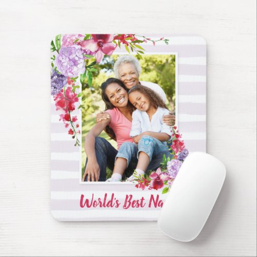 Worlds Best Nana Lilac Floral Mothers Day Photo Mouse Pad