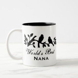 World's Best Nana sparrows silhouette branch Two-Tone Coffee Mug