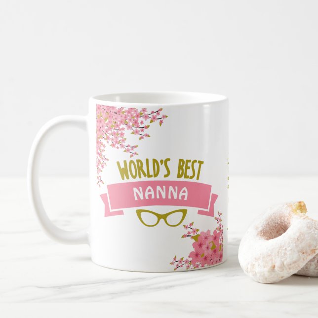 World's Best Nanna Pretty Pink Floral Coffee Mug (With Donut)