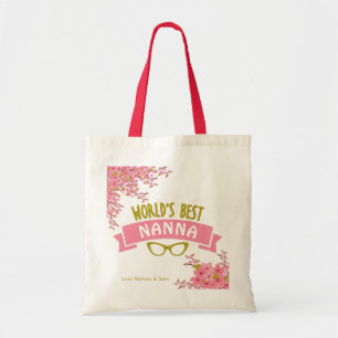 World's Best Nanna Stylish Pink Floral Tote Bag