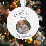 Worlds Best Nanny Grandmother Customize Photo Ornament<br><div class="desc">This design may be personalized in the area provided by changing the photo and/or text. Or it can be customized by choosing the click to customize further option and delete or change the color of the background, add text, change the text color or style, or delete the text for an...</div>