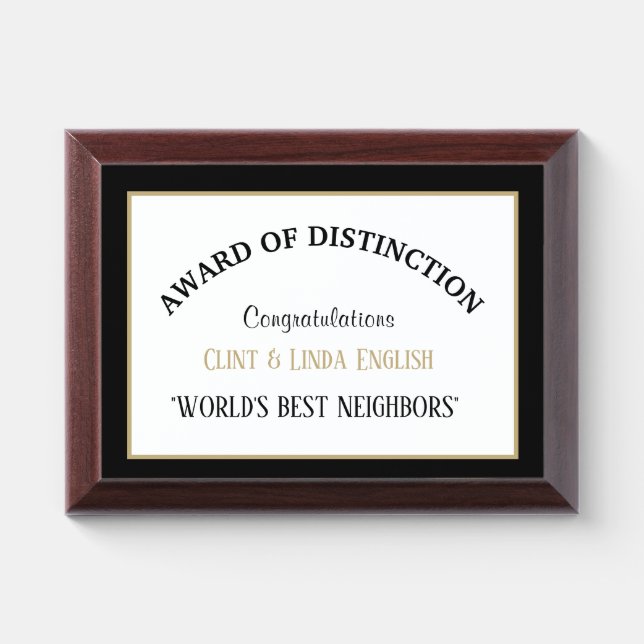 World's Best Neighbors Award Plaque (Horizontal)